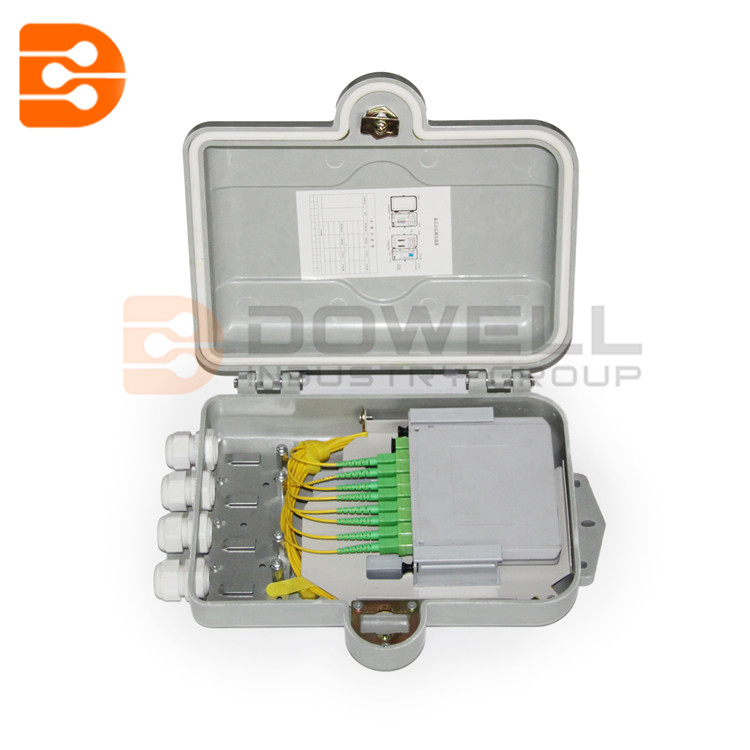 DW-1207 FTTH 1*8 PLC Splitter Box, 8 Cores Outdoor Plastic Fiber Optical Splitter Box, SMC material